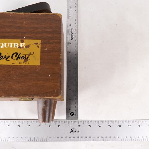 Esquire Shoe Shine Care Wood Chest Box Shoe Polish Kit Foot Rest w/ Brushes - Picture 13 of 14